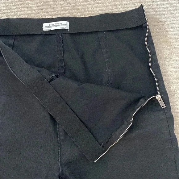 Zara High Waisted Pull On Zipper Zip Side Black Stretch Straight Skinny Jeans L - Picture 6 of 11